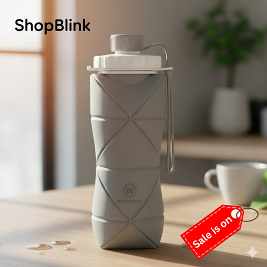 Collapsible Silicone Sports Water Bottle (600ml) – Leakproof & BPA-Free (Grey)