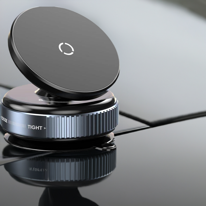 Premium Magnetic Car Phone Holder – Vacuum Suction Mount, 360° Rotating, Black