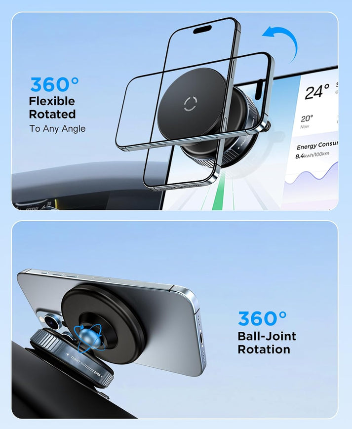 Premium Magnetic Car Phone Holder – Vacuum Suction Mount, 360° Rotating, Black