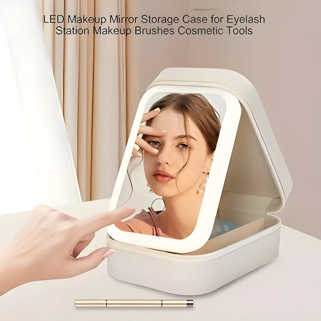 LED Brightening Organizer Box with Mirror Trichromatic Light